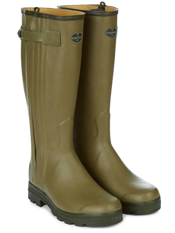 Le Chameau Chasseur Leather Lined Full Zip Wellington Boot Vert