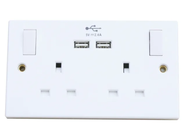 Switched Socket 2 Gang With USB