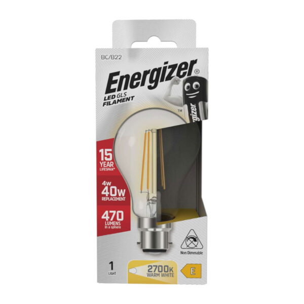 Energizer LED Filament GLS B22 (BC) 470lm 4W Bulb Non-Dimmable