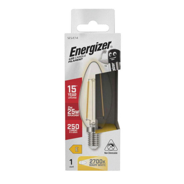 Energizer LED Filament Candle E14 (SES) 250lm 2W Bulb Non-Dimmable
