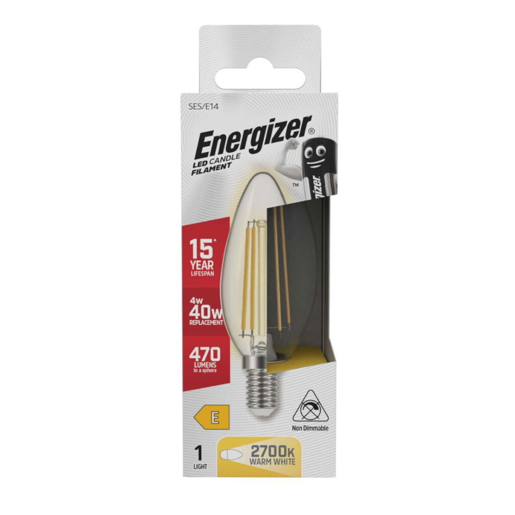 Energizer LED Filament Candle E14 (SES) 470lm 4W Bulb Non-Dimmable