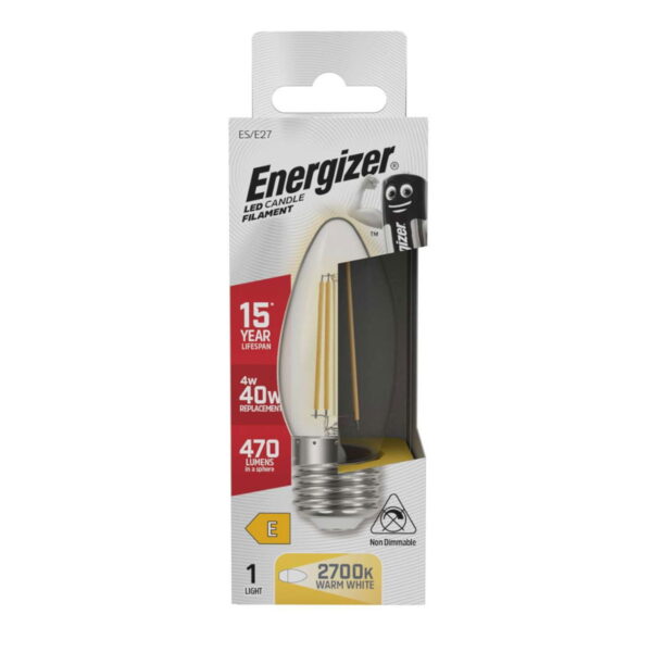 Energizer LED Filament Candle E27 (ES) 470lm 4W Bulb Non-Dimmable