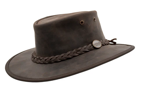 Barmah Bronco Foldaway Leather Hat - Brown