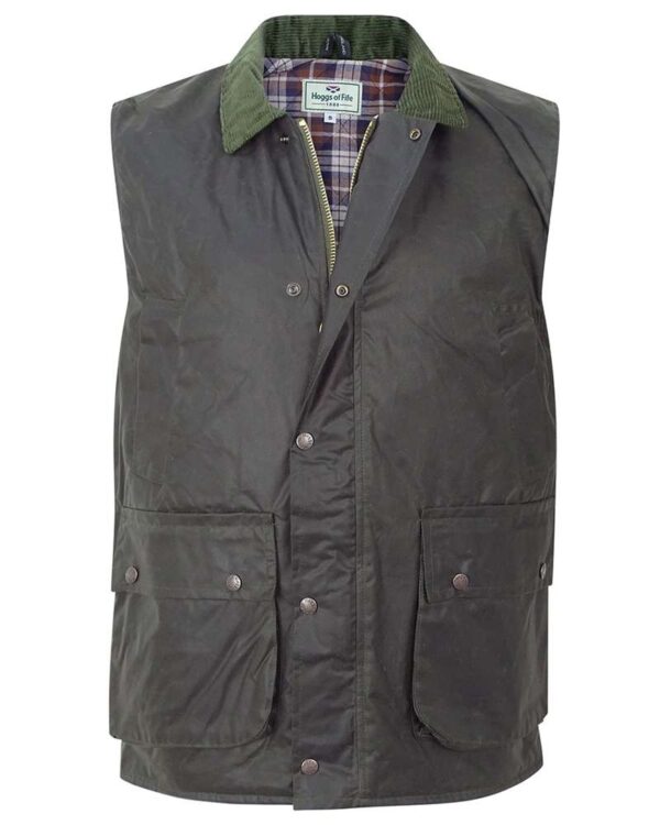 Hoggs of Fife Padded Waxed Waistcoat - Olive